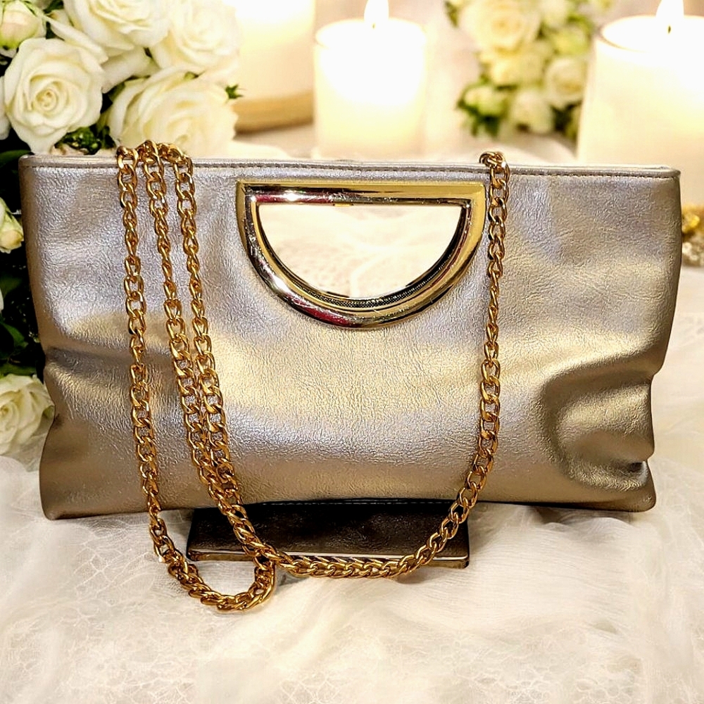 IMOSHION | Vegan Silver & Gold Clutch Crossbody Shoulder Bag | 12 x 7 | NWT